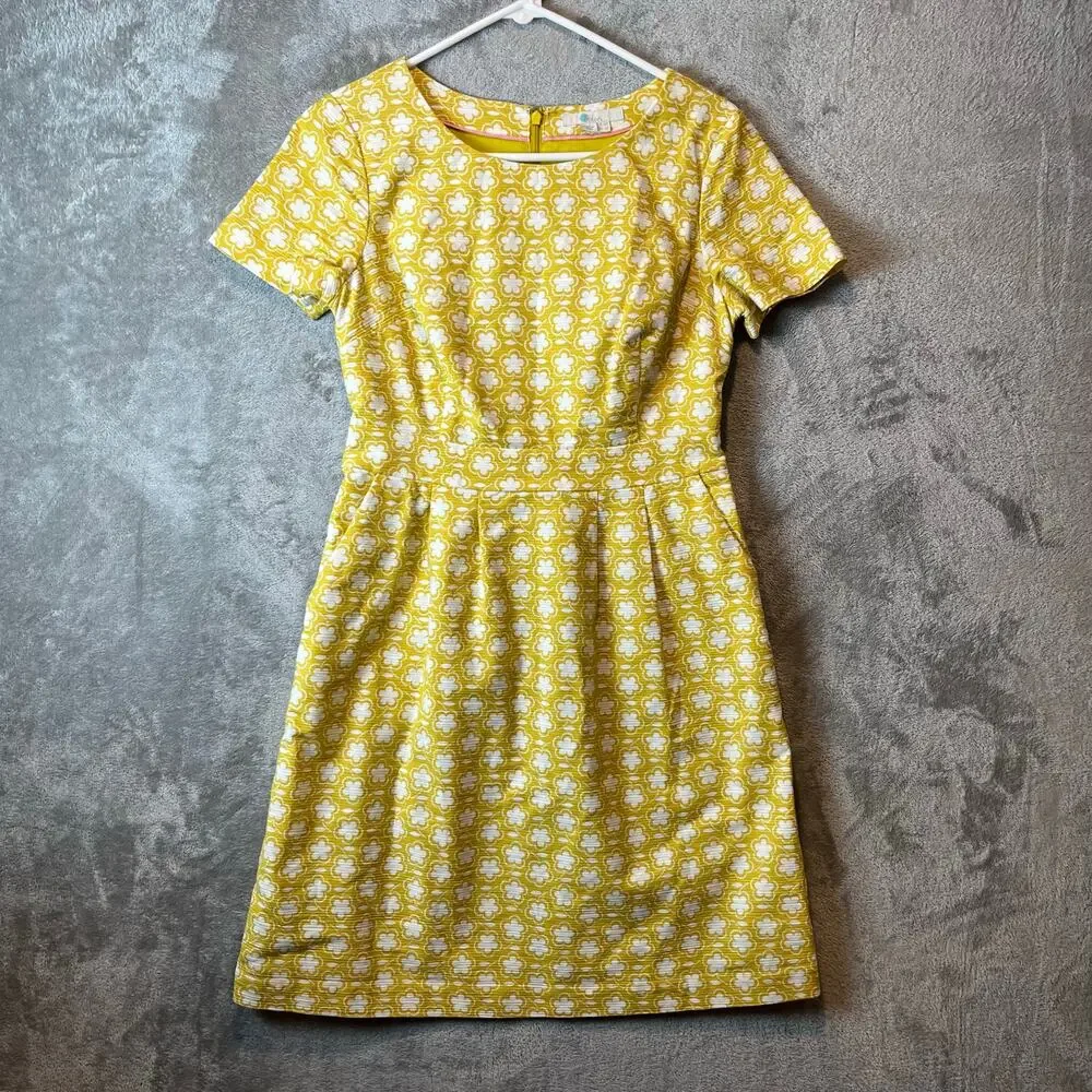 Boden Retro Mod Yellow Floral Dress 60s Daisy Cottagecore Summer Picnic 6 Petite